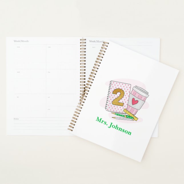Second Grade Teacher Pink Notebook Coffee Planner  (Display)