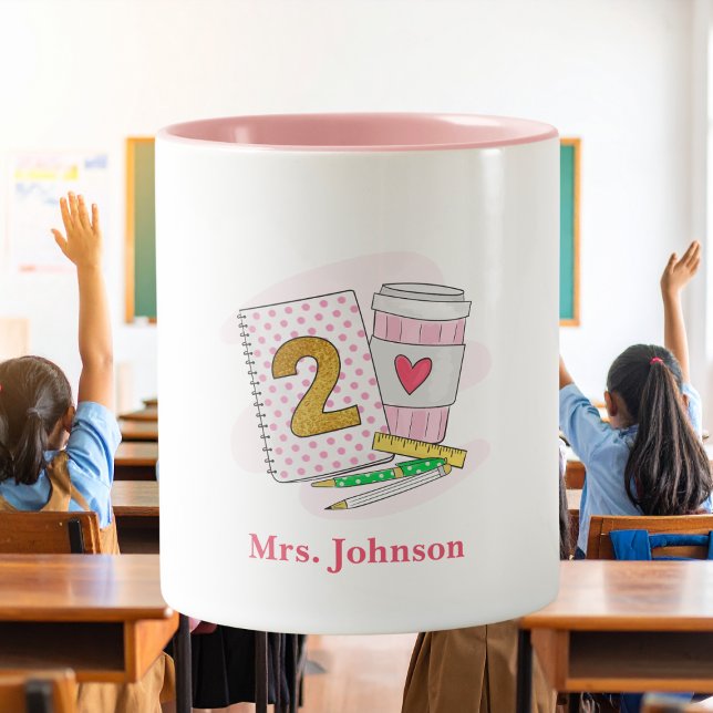 Second Grade Teacher Pink Preppy Notebook Coffee Two-Tone Coffee Mug (Creator Uploaded)