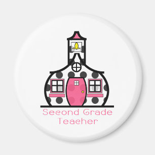 Second Grade Teacher Polka Dot Schoolhouse Magnet