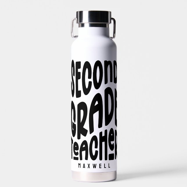 Second Grade Teacher Simple Text Water Bottle (Front)