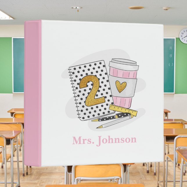 Second Grade Teacher White Preppy Notebook Coffee Binder (Creator Uploaded)