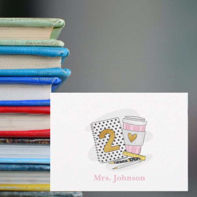 Second Grade Teacher White Preppy Notebook Coffee Card (Creator Uploaded)