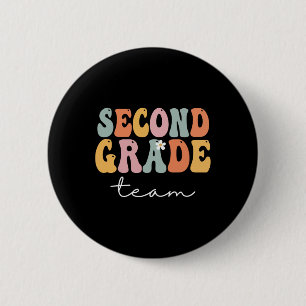 Second Grade Team Retro Groovy Vintage First Day O 2 Inch Round Button