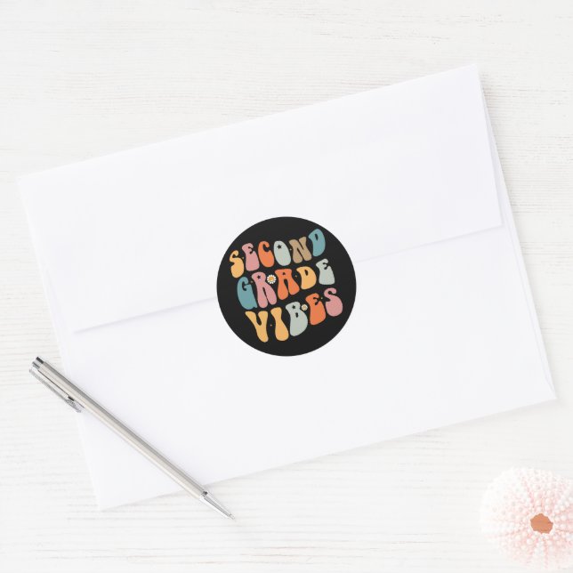 Second Grade Vibes Back To School Groovy School  Classic Round Sticker (Envelope)