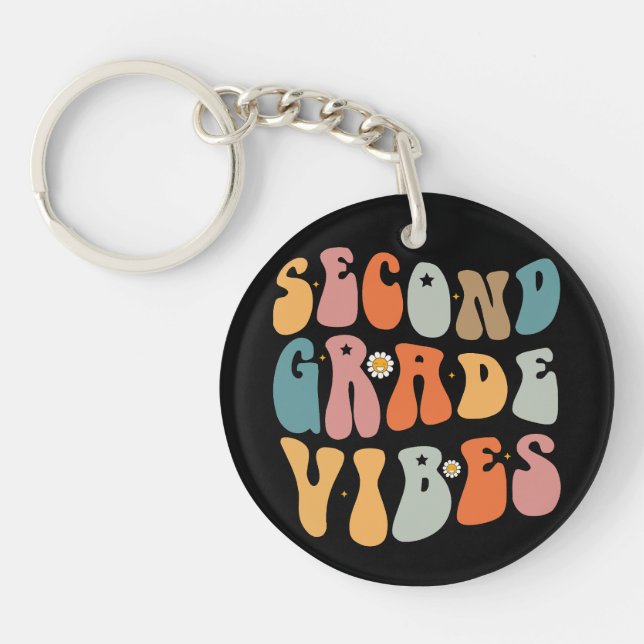 Second Grade Vibes Back To School Groovy School  Keychain (Front)