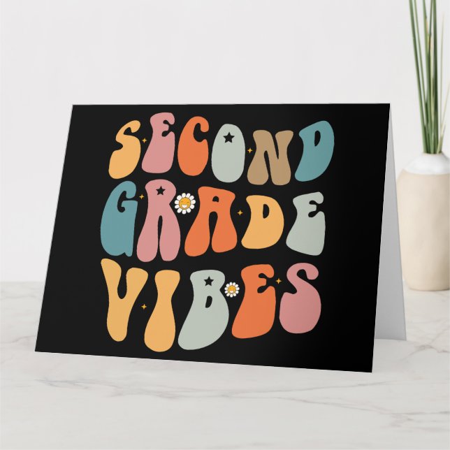 Second Grade Vibes Back To School Groovy School  Thank You Card (Front)