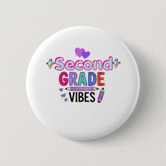 Second Grade Vibes Cute Back to School 2 Inch Round Button (Front)