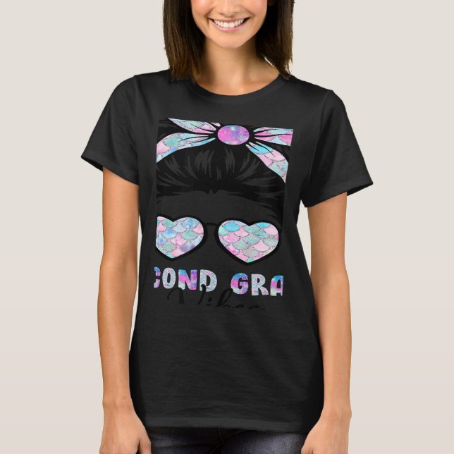 Second Grade Vibes Mermaid Messy Bun Back To Schoo T-Shirt (Front)