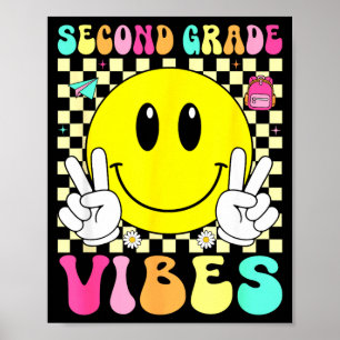 Second grade vibes retro smile face back to school poster