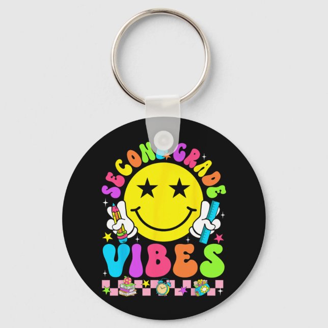 Second Grade Vibes Smile Face Back To School 2rd G Keychain (Front)