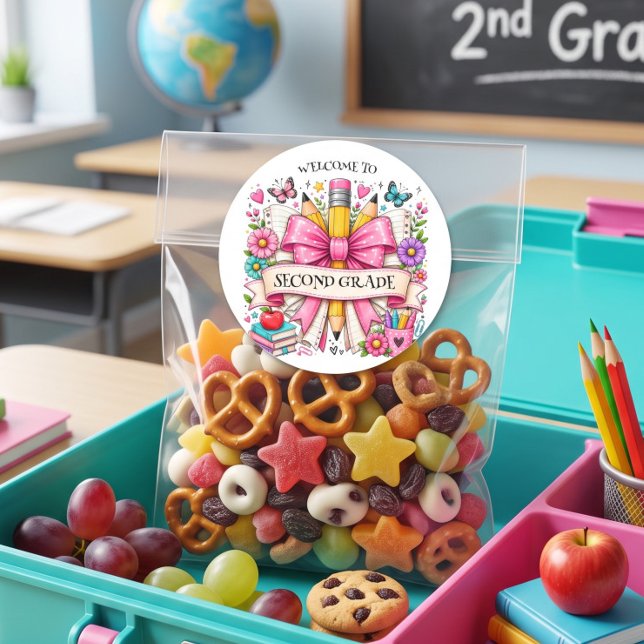 Second Grade Welcome Retro Pencil Classic Round Sticker (Creator Uploaded)