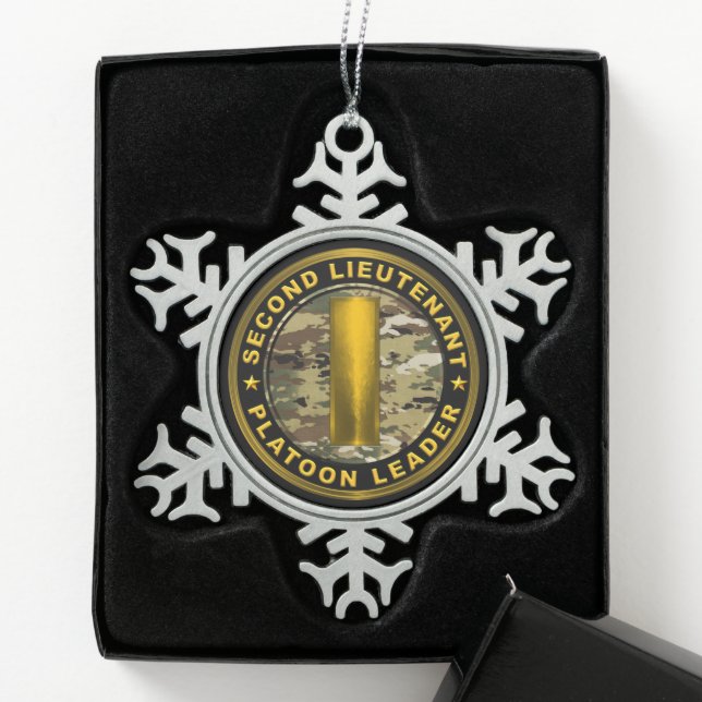Second Lieutenant 2LT Platoon Leader Snowflake Pewter Christmas Ornament (Box)