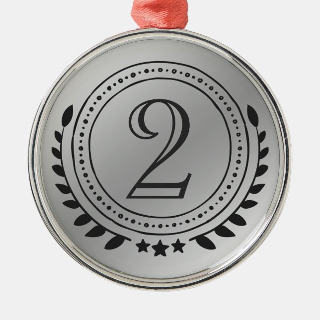 Second Place Honour Silver Medal on Silver Gradien Metal Ornament (Front)