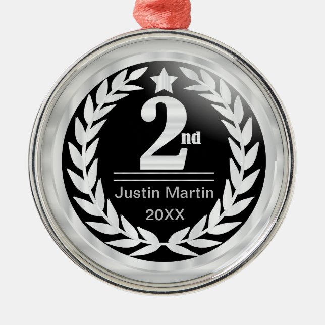 Second Place in Black and White Medal Award Metal Ornament (Front)