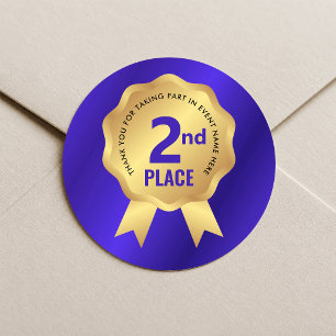 Second Place Medal Award Navy & Gold Competition Classic Round Sticker