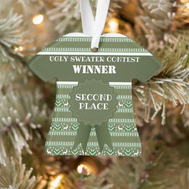 Second Place Ugly Christmas Sweater Contest Winner Ornament (Tree)