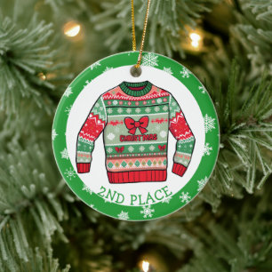 Second Place Ugly Sweater Winner Christmas Ceramic Ornament