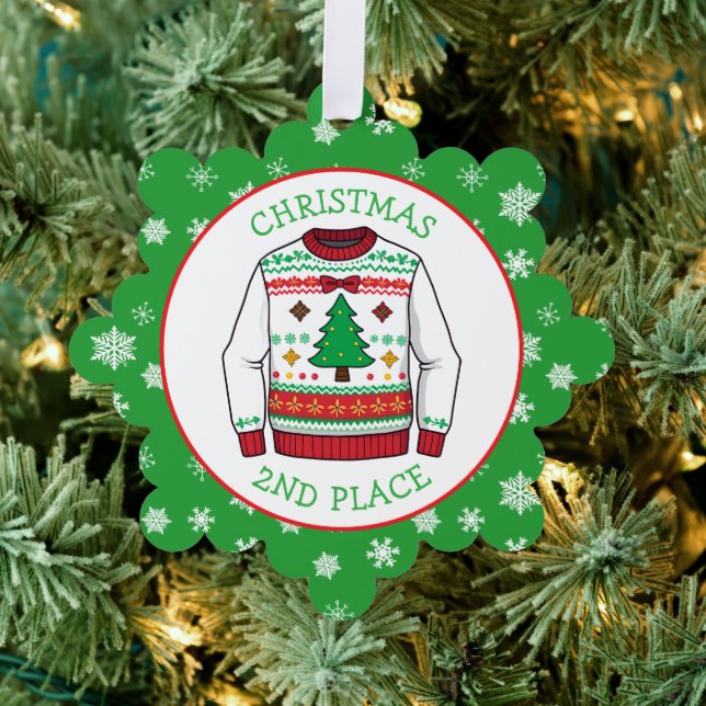 Second Place Ugly Sweater Winner Christmas Ornament Card (Insitu (Tree))