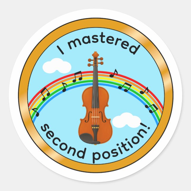 Second Position Violin Kids Medal Sticker (Front)