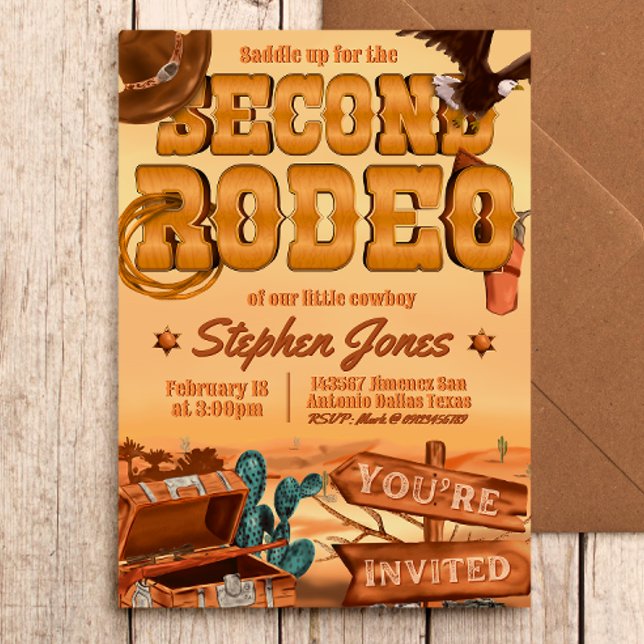 Second Rodeo - Cowboy Boy 2nd Birthday Invitation (Creator Uploaded)