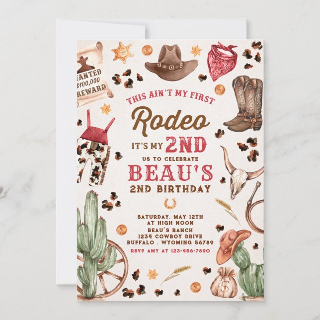 Second Rodeo Cowboy Wild West Birthday Party Invitation (Front)