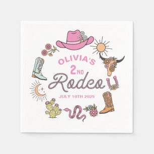 Second Rodeo Pink Western Cowboy 2nd Birthday Napkin