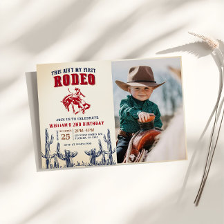 Second Rodeo Western Cowboy 2nd Birthday Photo Invitation