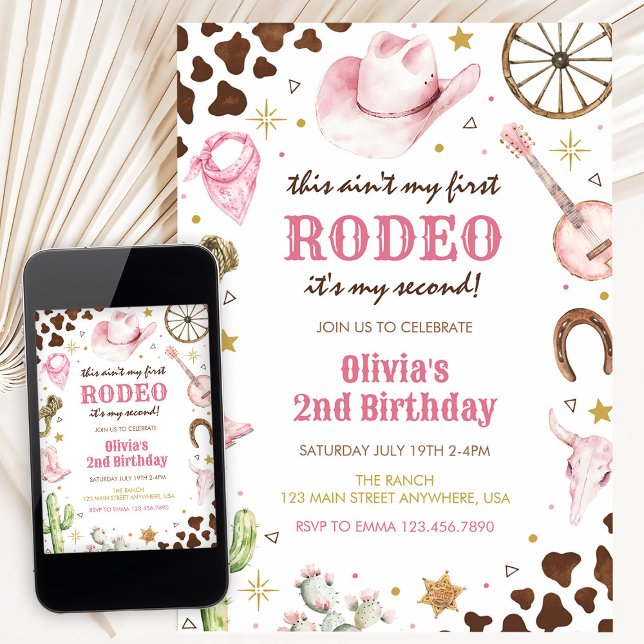 Second Rodeo Western Pink Cowgirl 2nd Birthday Invitation (Creator Uploaded)