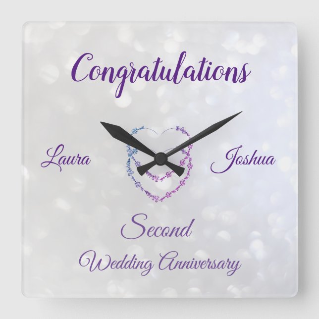 Second Wedding Anniversary Acrylic Wall Clock (Front)
