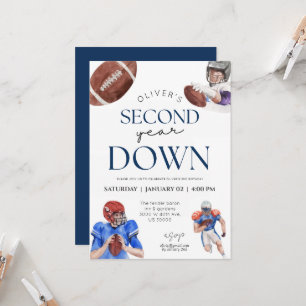 Second year down football theme boy 2nd birthday  invitation