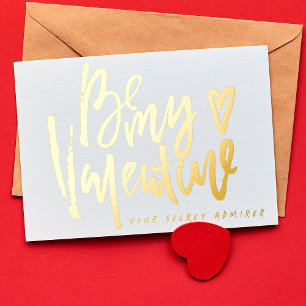 SECRET ADMIRER WHITE MODERN VALENTINES DAY GOLD FOIL HOLIDAY CARD