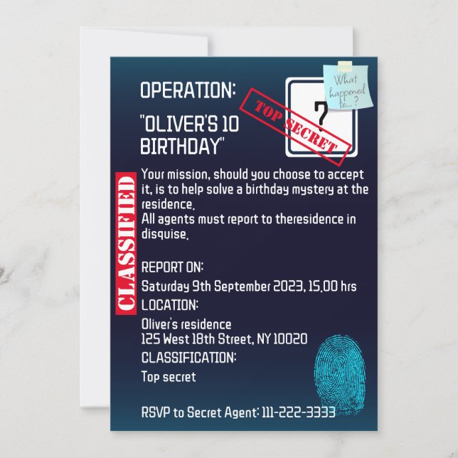 Secret agent Detective Spy Mystery Party Invitation (Front)