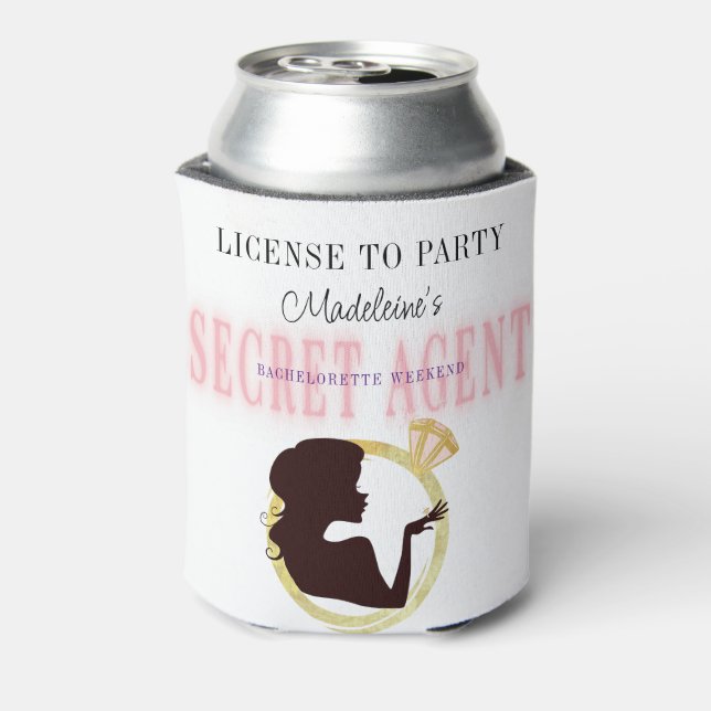 Secret Agent License Party Bachelorette Itinerary Can Cooler (Can Back)