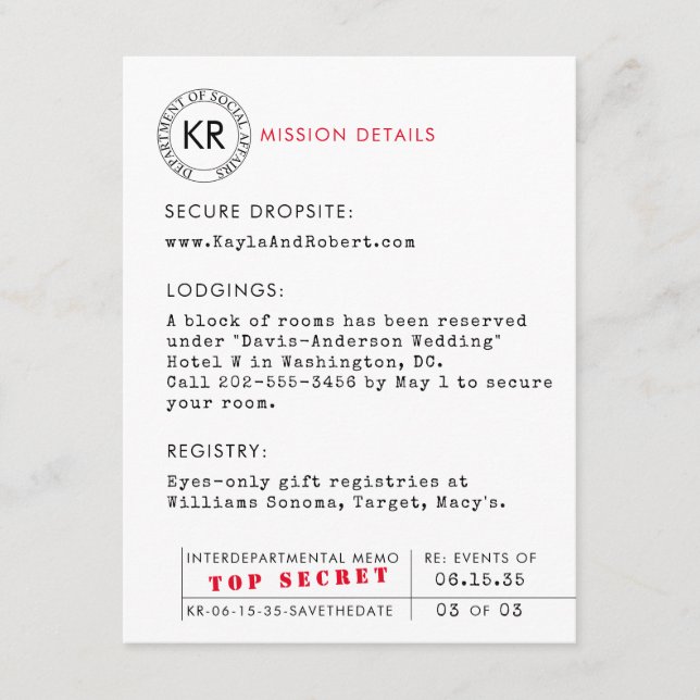 Secret Agent Spy Details Card (Front)