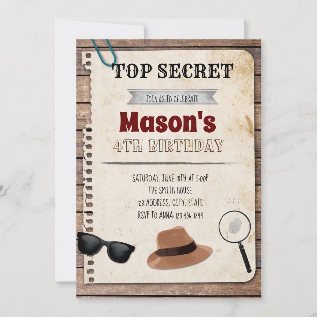 Secret Agent Spy Detective invitation (Front)