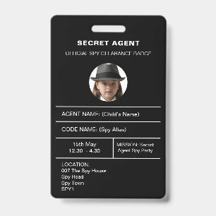 Secret Agent Spy Party identity badge