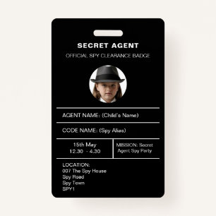 Secret Agent Spy Party identity badge