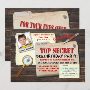 Secret Agent Spy Top Secret Invitation de fête d'a