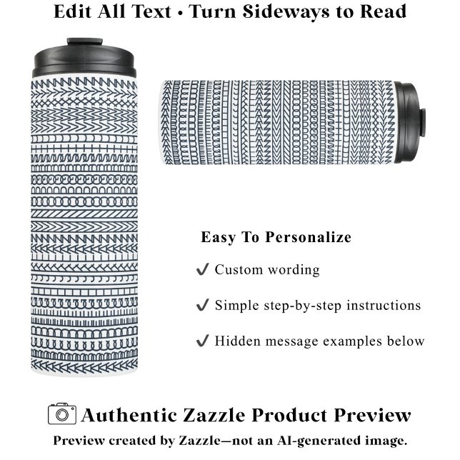 Secret Alphabet Pattern, Personalized Message Navy Thermal Tumbler (Creator Uploaded)