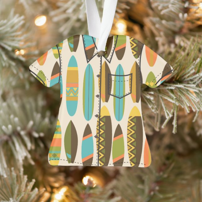 Secret Beach Hawaiian Surfboards Aloha Shirt-Cream Ornament (Tree)