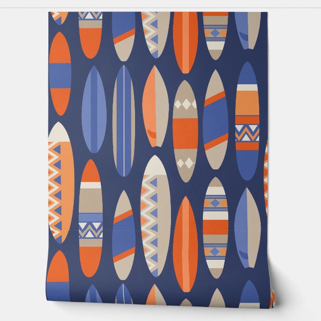 Secret Beach Hawaiian Surfboards- Navy and Orange Wallpaper (Unrolling)