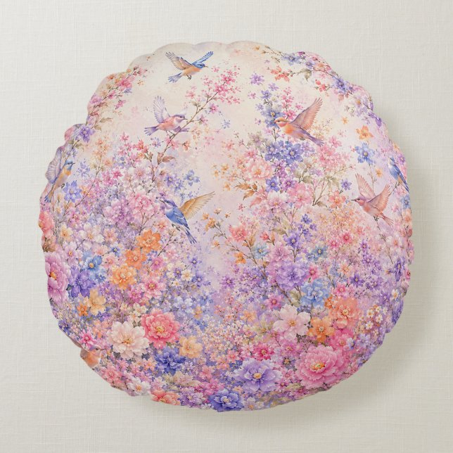 Secret Blossom Symphony Round Pillow (Front)