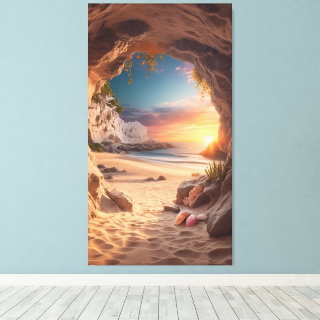 Secret Cove at Sunset — A Hidden Beach Escape Canvas Print (Insitu(Wood Floor))