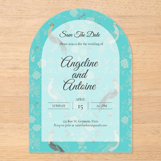 Secret d'Indochine luxury Chinoiserie pattern Acrylic Invitations (Front)