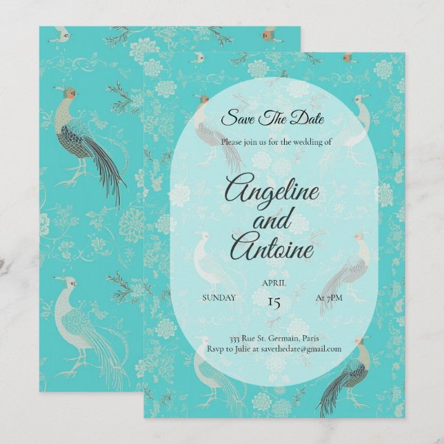 Secret d'Indochine luxury Chinoiserie pattern Invitation (Front/Back)