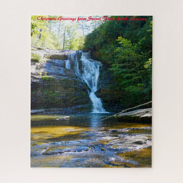Secret Falls North Carolina.Christmas Greetings Jigsaw Puzzle (Vertical)