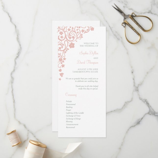 Secret Garden Blush Floral Lovebirds Wedding Program (Front/Back In Situ)