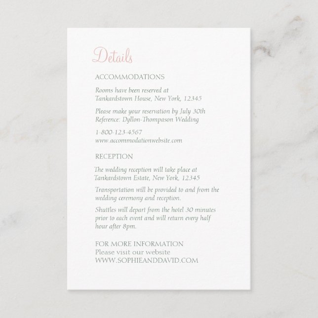 Secret Garden Blush Lovebirds Wedding Details Enclosure Card (Front)