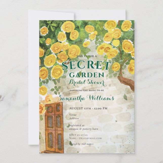 Secret Garden Enchanted Yellow Roses Bridal Shower Invitation (Front)