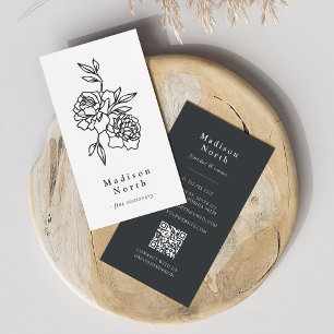 Secret Garden   Floral Vertical QR Code Business Card